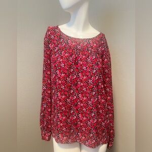 J. CREW Women’s Red and Pink Floral Multicolor LS Crewneck Top Blouse Size M
